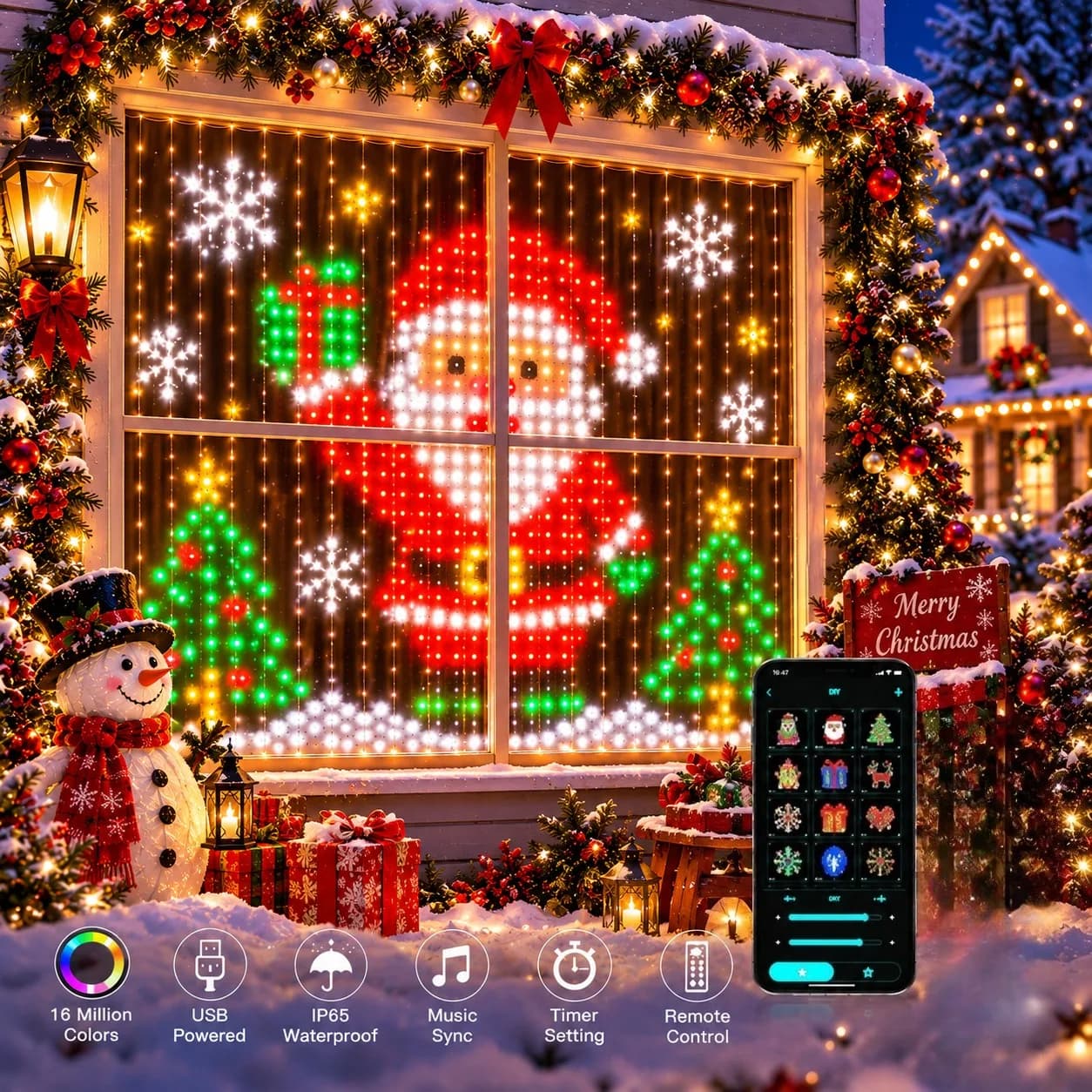 Christmas Light String LED Curtain Lights Color Changing Window Wall Bedroom Smart App Control Holiday Party Home Decor