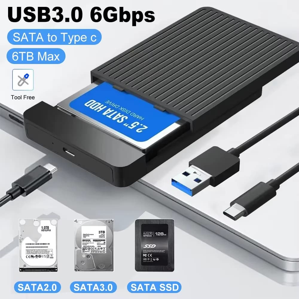 Custodia SSD da 2,5 pollici Adattatore per disco rigido esterno Custodia HDD SATA USB C 3.1 6Gbps per PC MacBook Laptop Scatola di archiviazione disco HD