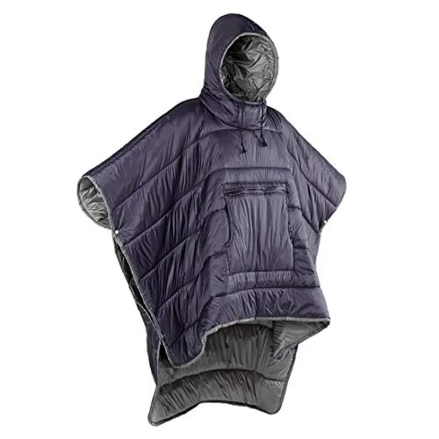 Poncho invernale da campeggio all'aperto viola: mantella trapuntata impermeabile con cappuccio per adulti, utilizzabile come coperta o sacco a pelo per il calore