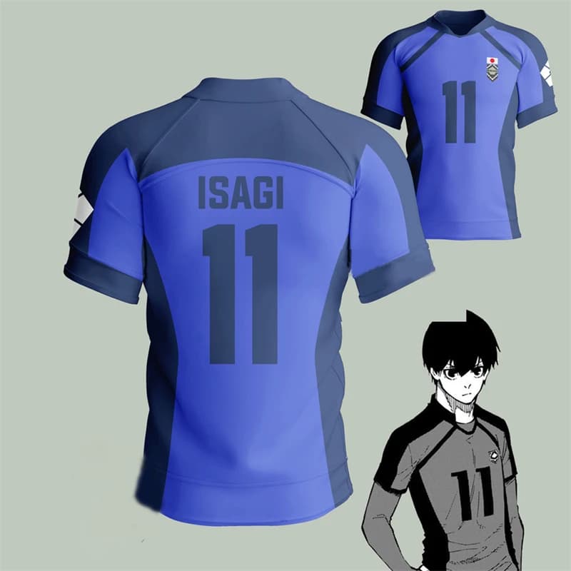 Maglia da Calcio Anime Giapponese Blue Lock Isagi Yoichi, T-shirt Cosplay Hyoma Chigiri Meguru Bachira, T-shirt da Spiaggia, Tuta da Surf