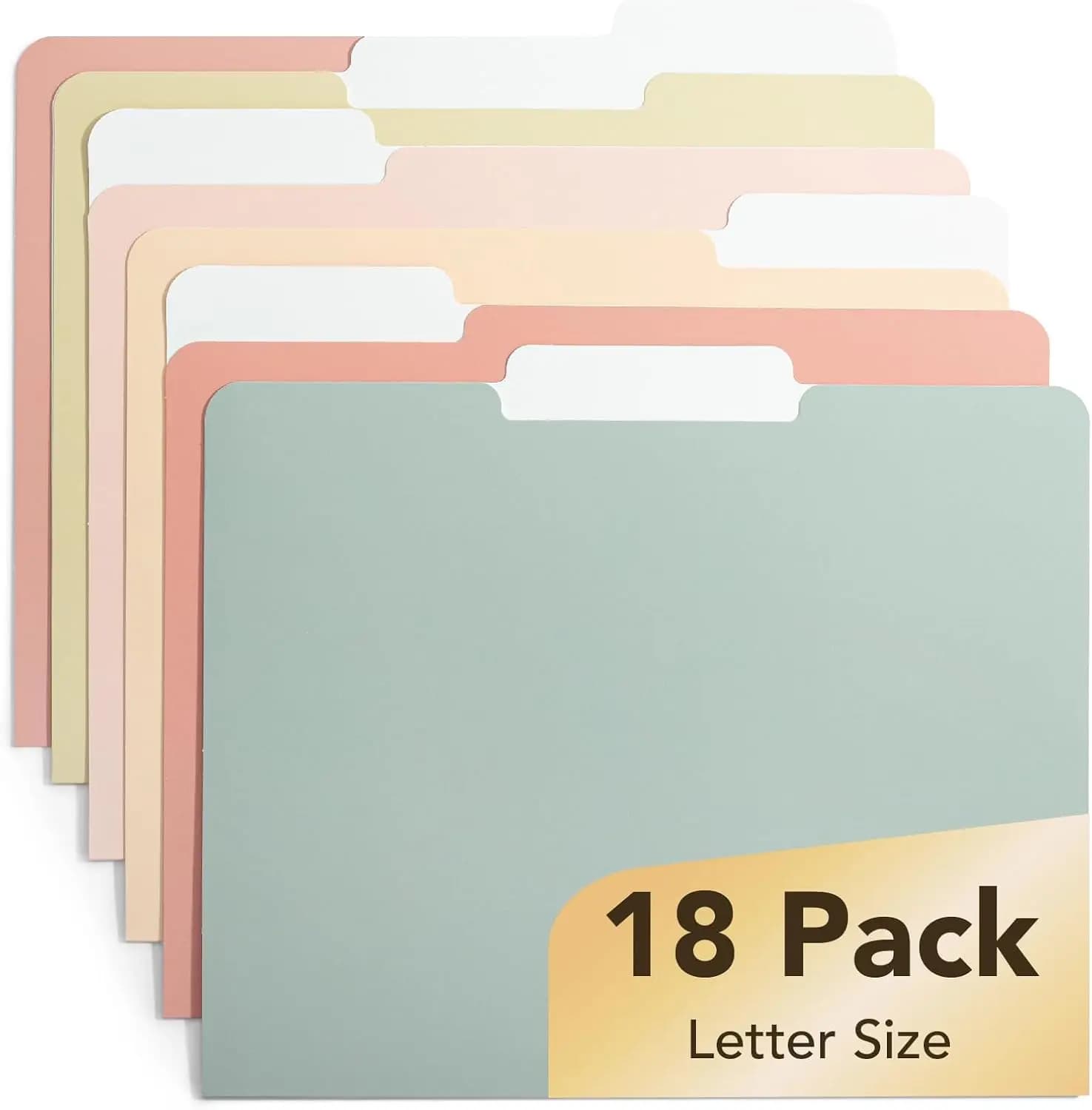18 Pack File Folders Letter Size, Vintage Colors, 1/3-Cut Tab, Colored Office File Folders for Organization