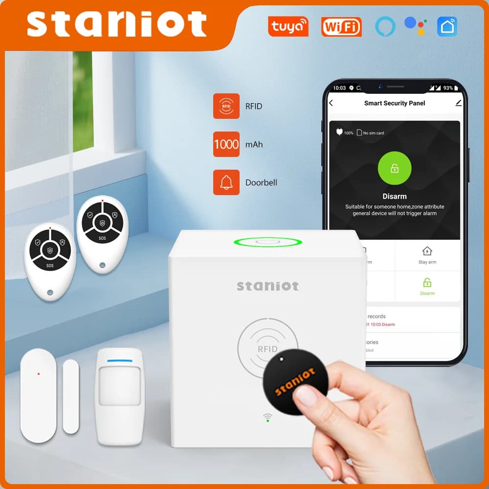 Staniot Tuya Smart Wireless WiFi Sistema di allarme di sicurezza domestica Sirena incorporata Controllo APP mobile Alexa con 18 suonerie per campanello