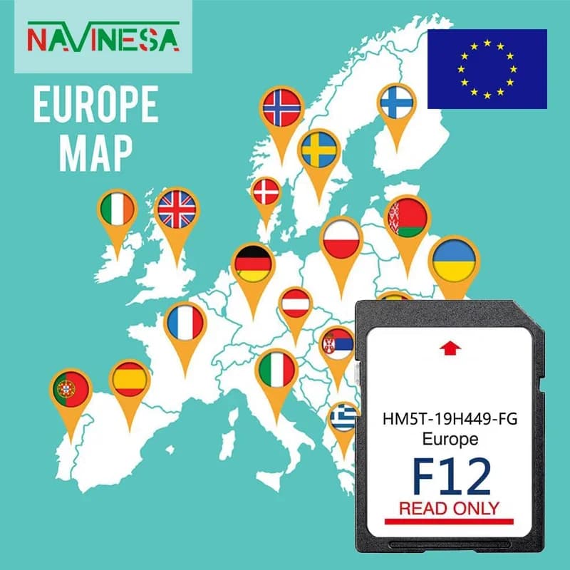 Scheda SD GPS 64GB per Navigatore Auto Compatibile con Ford Focus Escape dal 2011 al 2016, Copertura Mappe per Lettonia, Italia, Paesi Bassi, Germania