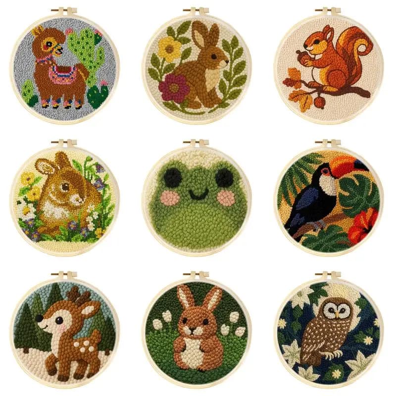 punch needle embroidery Cartoon Cute Animals Diy Punch Needle Kit Embroidery Poke Yarn Painting Arts DIY Needlework Set Sewing K