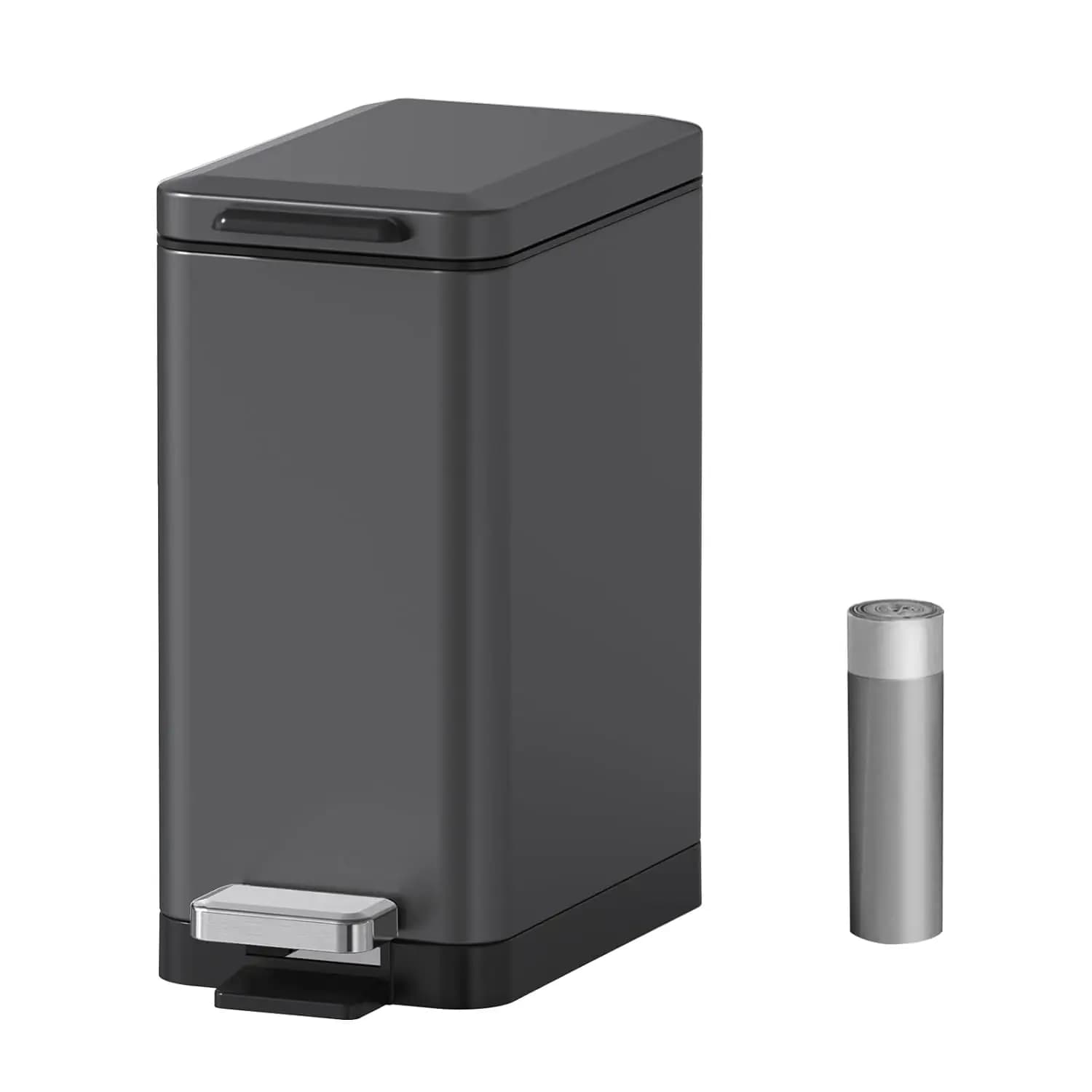 Cestino per Bagno con Coperchio in Acciaio Inox, 10 L, 2.6 Gal, Chiusura Morbida, Pedale, Cestino per Rifiuti per Bagno, Ufficio