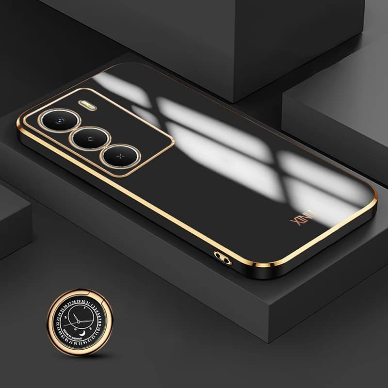 Biruiqu for Realme 14X Back Cover Luxury 6D Plating Frame Shiny Bling Phone Pounch Soft Silicone Square Phone Case