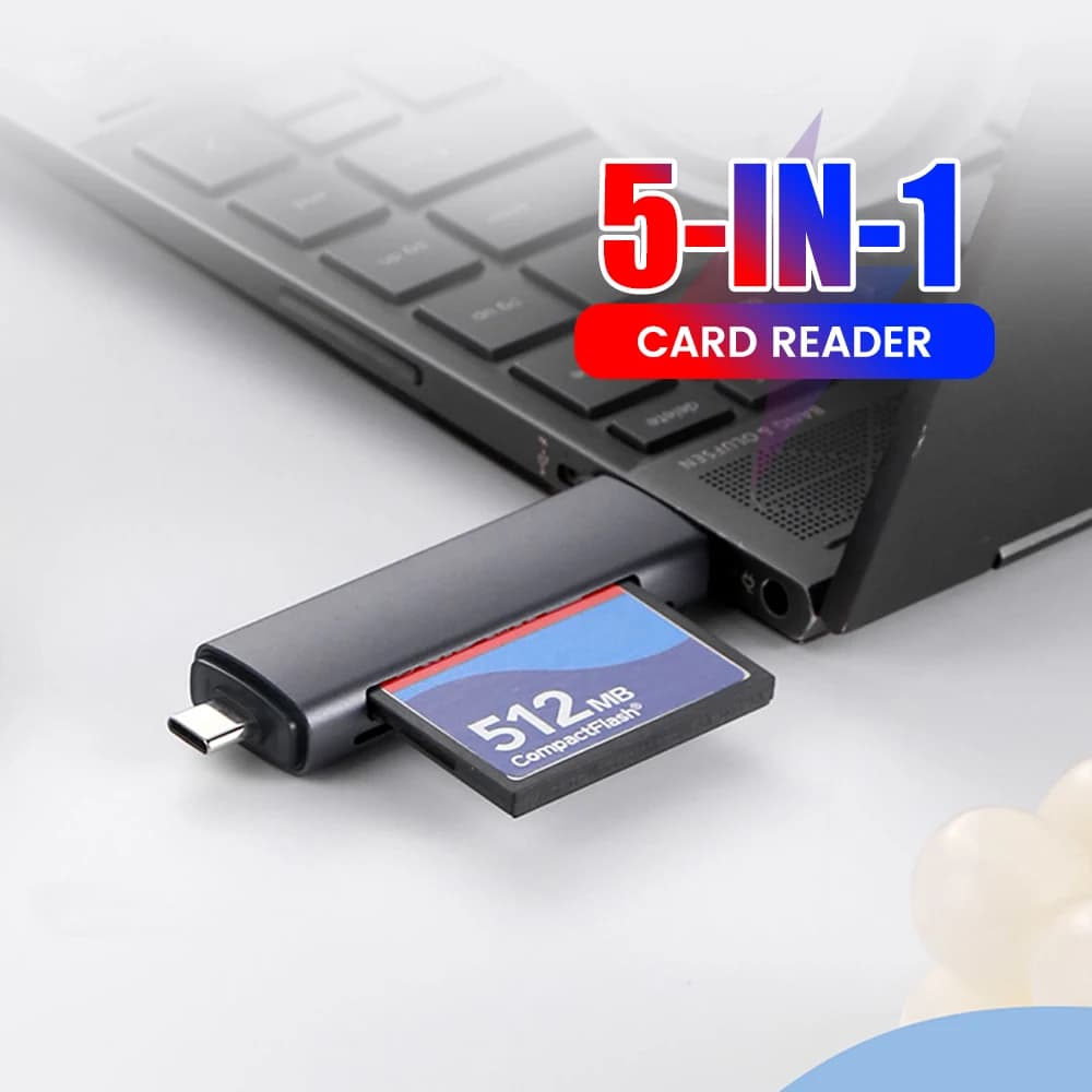 Lettore di schede USB 2.0 multifunzionale 5 in 1 Lettore di schede di memoria CF SD TF Lettore di schede Flash Drive USB per PC Laptop Accessori