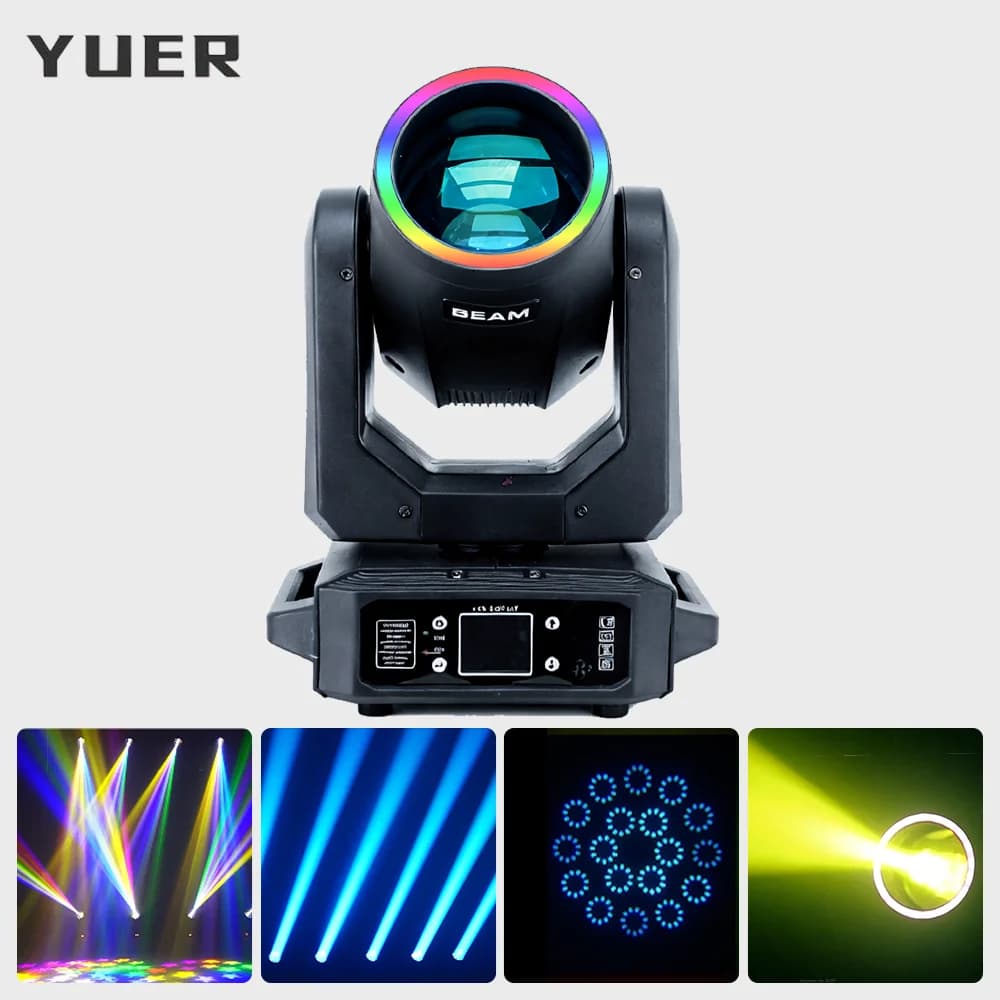 Faro LED da 200W con anello luminoso, fascio di luce mobile, spot, 18 prismi rotanti, effetto arcobaleno, luce DMX per palcoscenico, discoteca, DJ e club