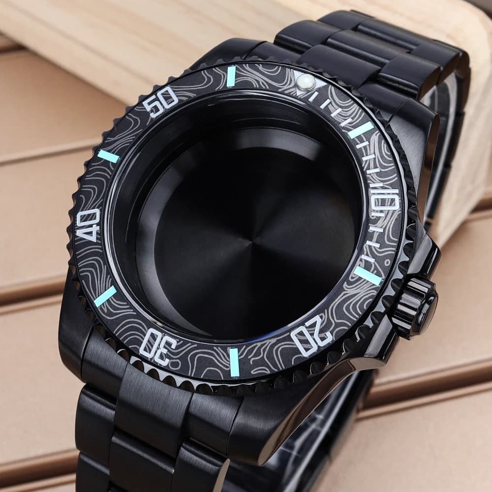 40mm Watch Case Black for Sapphire NH35 NH36 NH34 NH70 4R Miyota 8215 ETA 2824 PT5000 Ceramic Bezel Sliding Lock Watch Bracelet