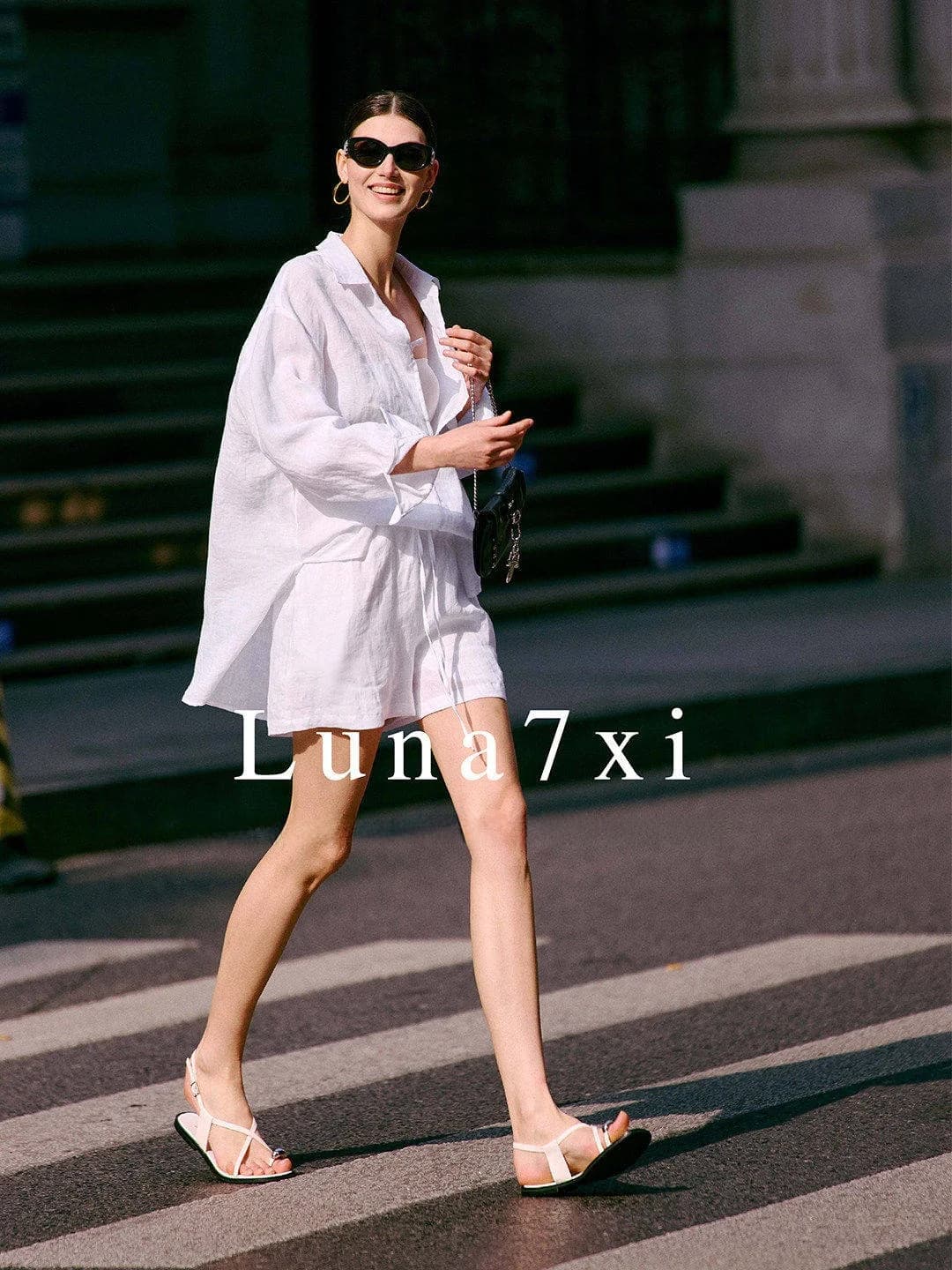 Luna7xi Women's Linen Long Sleeve Sun Protection Shirt Wide Leg Pants Shorts Two Piece Set Summer New Style Casual Fashion