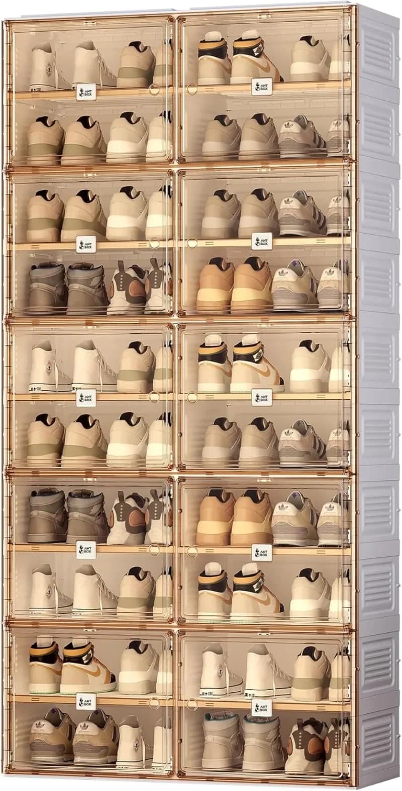 ANTBOX Portable Shoe Rack Organizer for Closet Entryway, Stackable Sneaker Storage Shoe Cabinet with Magnetic Clear Door