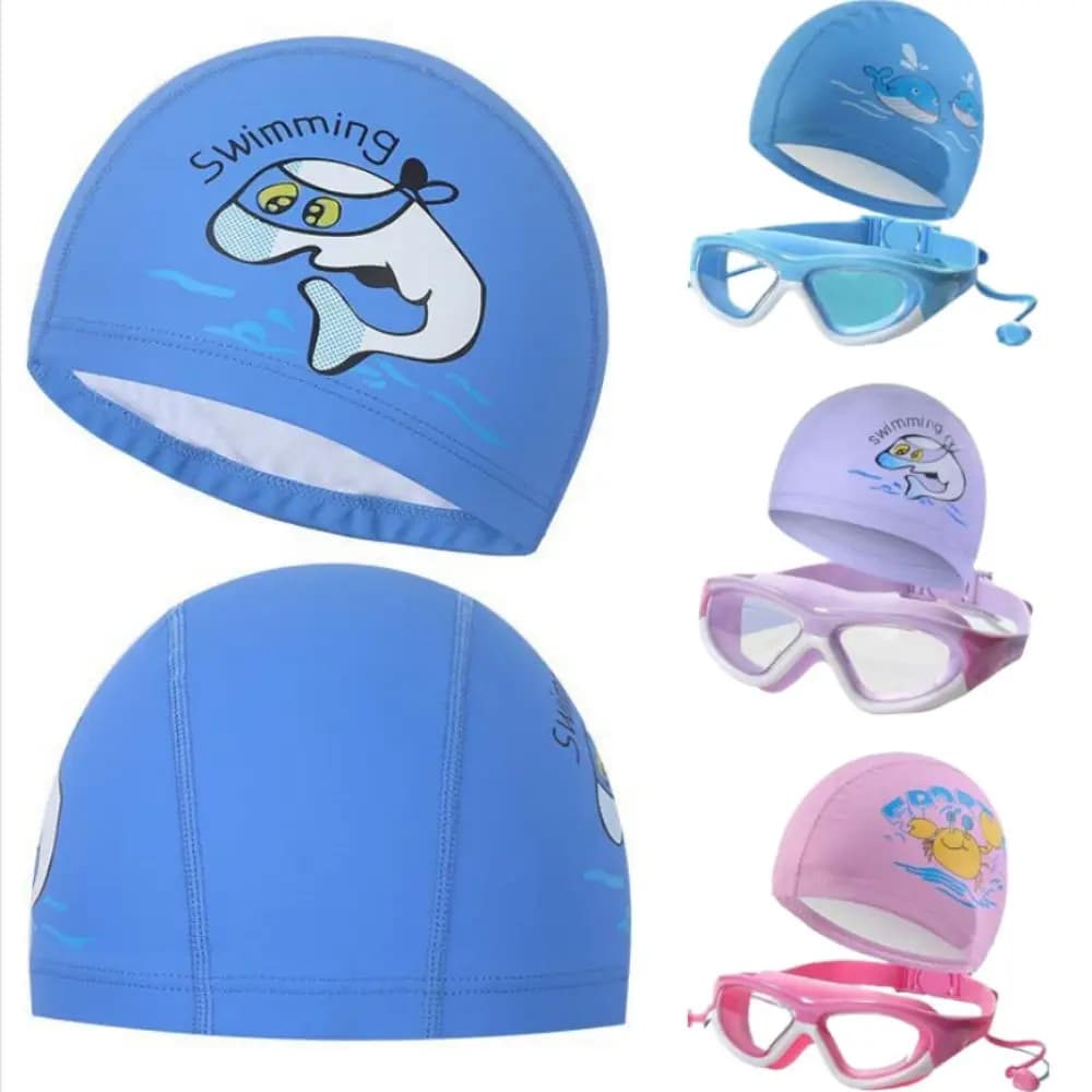 Waterproof Children's Swimwear Hair Protection Comfortable Children's Swimming Goggles Clear Vision Swimming Head for Kids cartoons