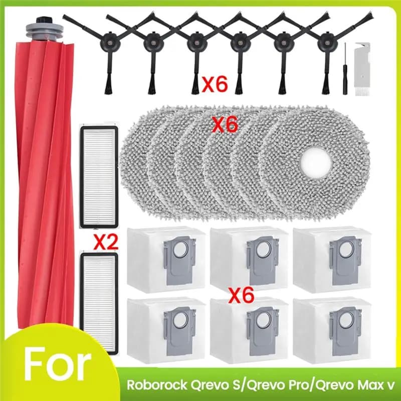 Set di accessori A24F-23PCS per robot aspirapolvere Roborock Qrevo S/Qrevo Pro/Qrevo Max V: sacchetto raccoglipolvere, spazzola principale, spazzola laterale, filtro HEPA