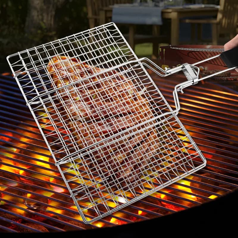 Griglia per barbecue pieghevole in acciaio inossidabile Griglia per barbecue portatile staccabile Rete per grigliare i pesci Strumenti per barbecue con griglia per verdure