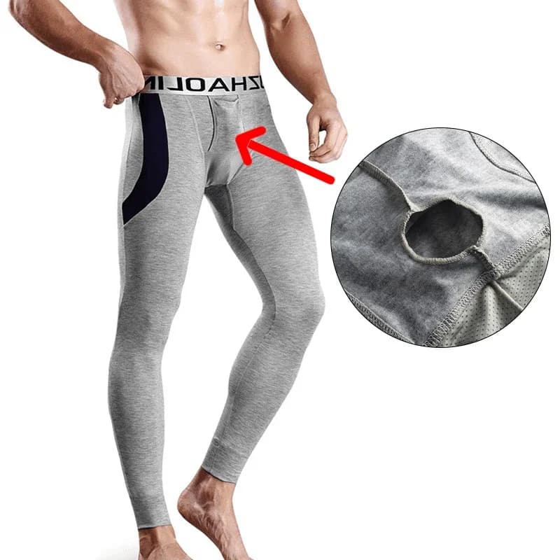 Man Bulge Pouch inverno autunno Leggings lunghi mutandine traspirante sacchetto del pene biancheria intima mutande con foro aperto miglioramento modale