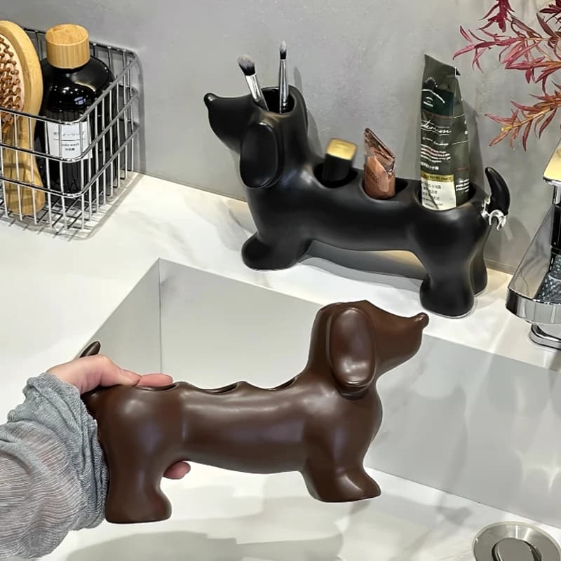 Portaspazzolino Elettrico in Ceramica a Forma di Bassotto, Supporto per Spazzolino e Dentifricio, Decorazione per Bagno