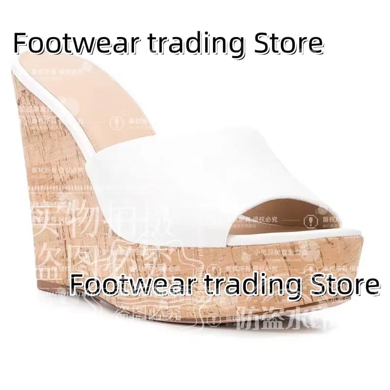 Sandals with wedge heel with wooden print Slippers with high platform for women shoes Large summer shoes peep-toe Zapatos