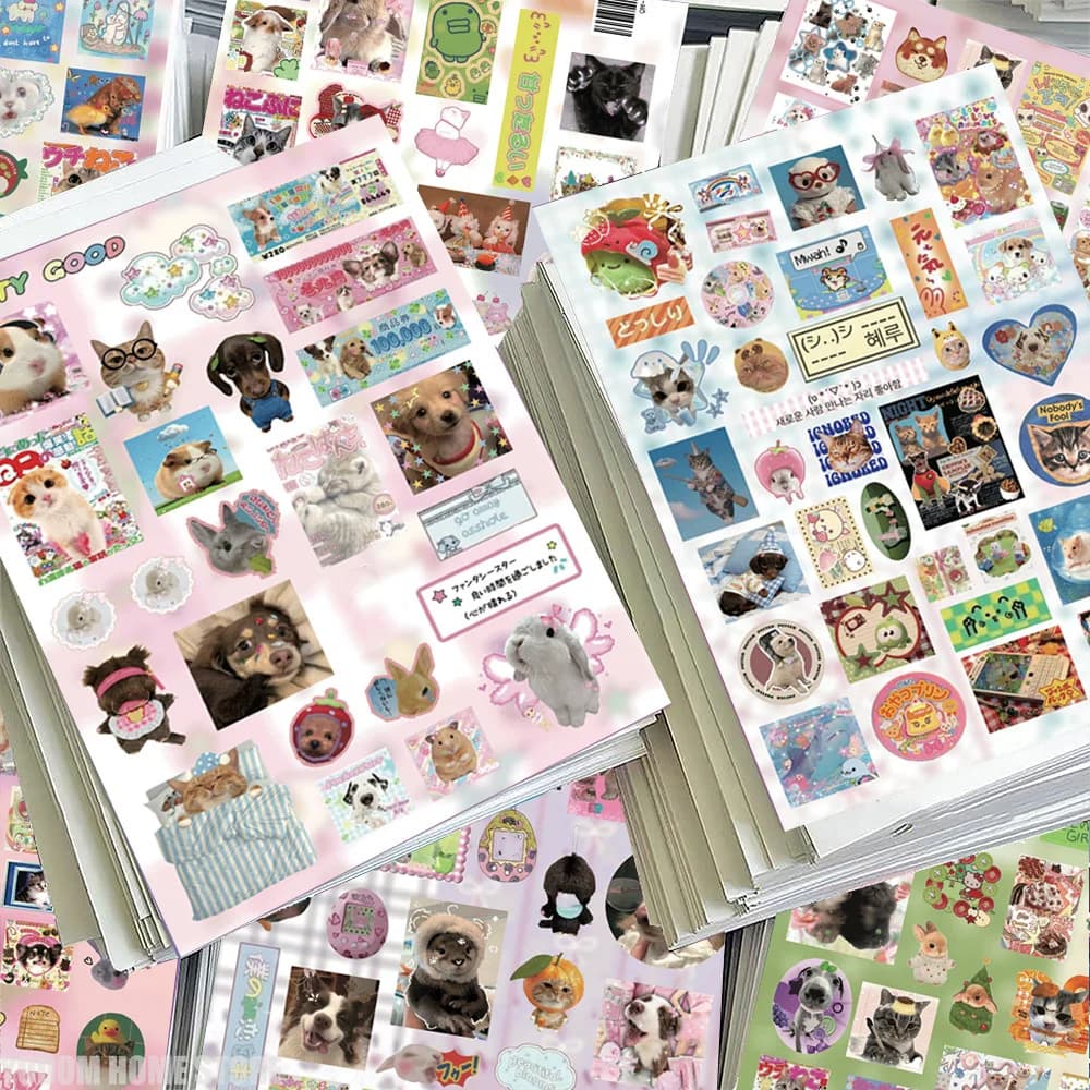 8Pcs Retro Wildlife Die Cut Stickers Lovely Rabbit Bear Waterproof Decals Kawaii Planner Notebook Decor for Scrapbook DIY Craft