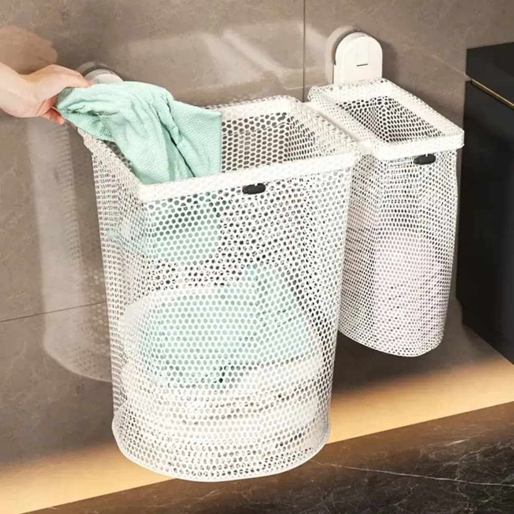 Basket for Bucato Foldable in Mesh Material, Breathable Design, Mounting with Suction cup, Hanging Basket with 1/2 Parts