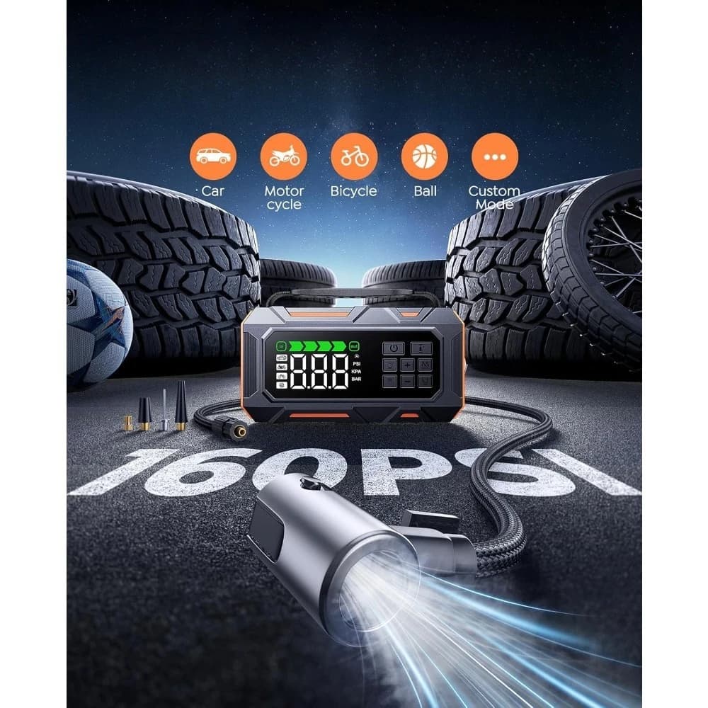 Avviatore di Emergenza per Auto 16-in-1 8000A con Compressore d'Aria 160PSI, Cavi di Avviamento Portatili per Tutti i Veicoli a Benzina e Set per Camere d'Albergo