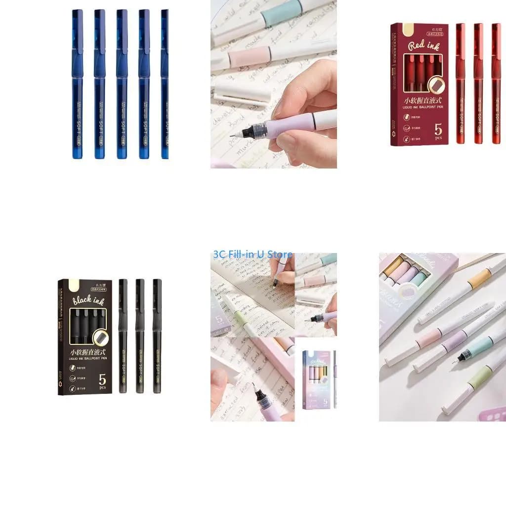 G8TA 5PCS Roller Ball Pens 0.5MM Needle Tip Comfortable Silicone Grip Liquid Gel Pen for Daily Writing Journaling