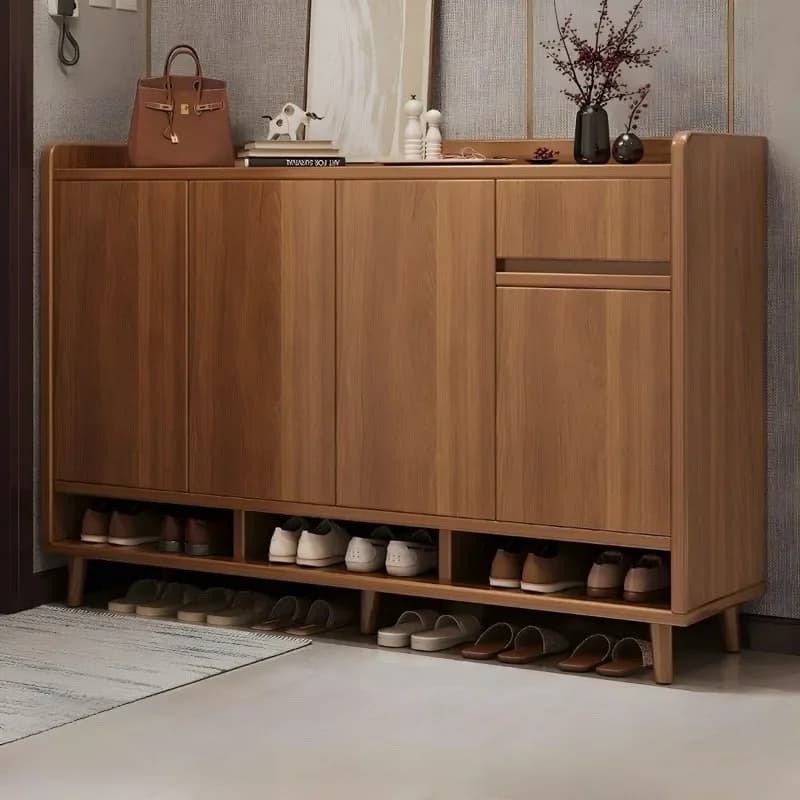 Wood Shoe Storage Cabinet, Adjustable Shelves Modern Shoe Rack Organizer for Closet Entryway Garage Bedroom