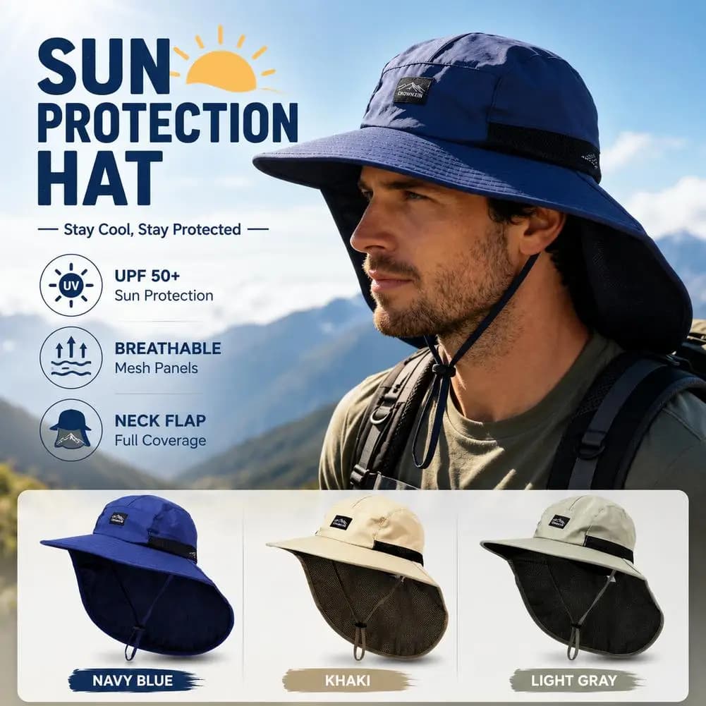 UPF50 Sun Protection Hat Men Women Wide Brim Bucket Fishing Neck Flap Cover Quick Dry Outdoor Breathable Safari Hiking Caps