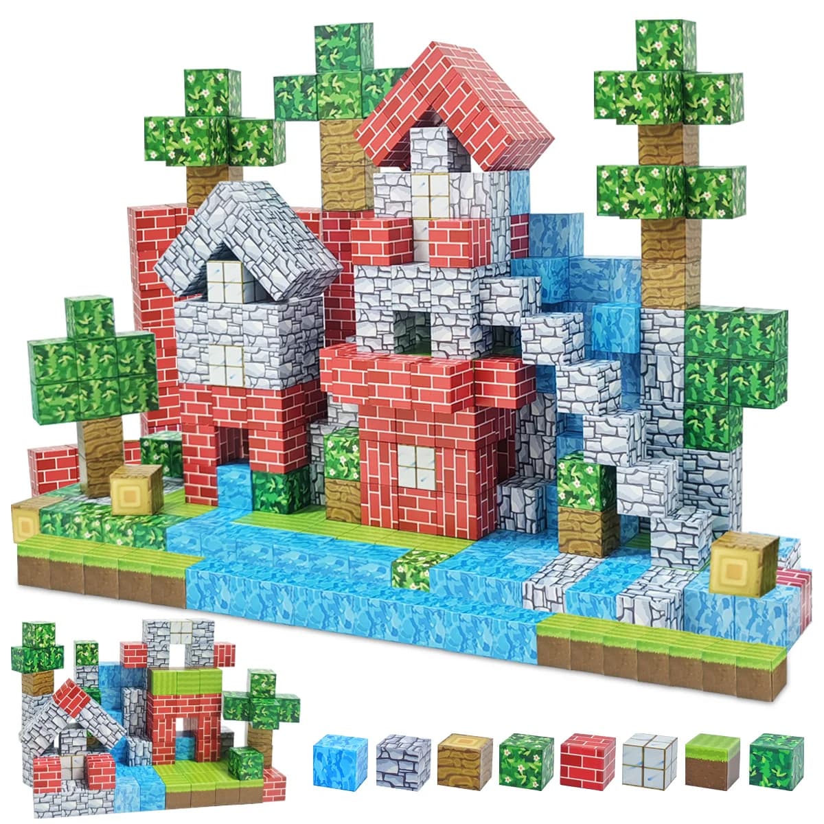 Cubi magnetici per bambini, giocattolo impilabile per piastrelle magnetiche, set per costruire il mondo della foresta, regali sensoriali di compleanno di Natale