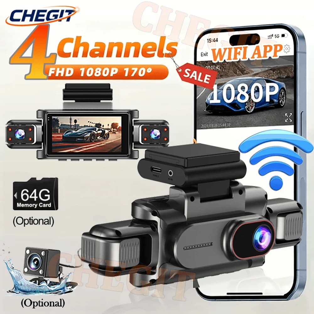 360 ° Auto Macchina Fotografica 3/4 Obiettivo 1080P Videoregistratore WIFI DashCam per Auto DVR Scatola Nera Visione Notturna 24H Monitor di Parcheggio Auto Assecory