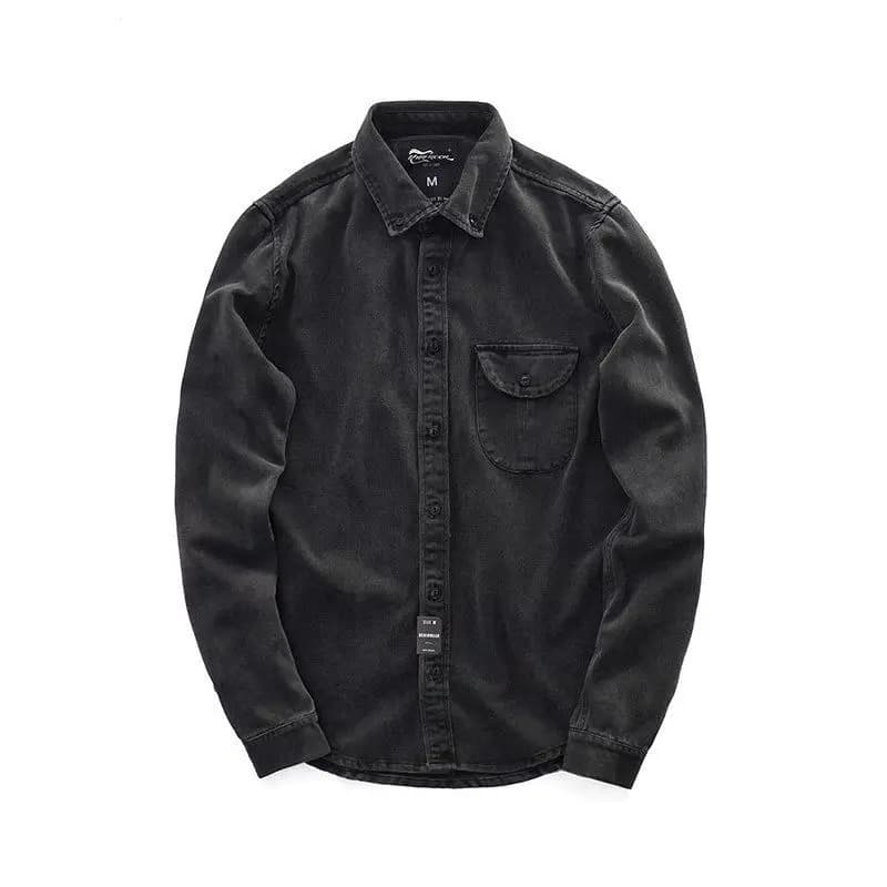 American Retro Graphite Washing Denim Shirt Long Sleeve Men Autumn Trendy Loose Work Shirt Jacket Handsome