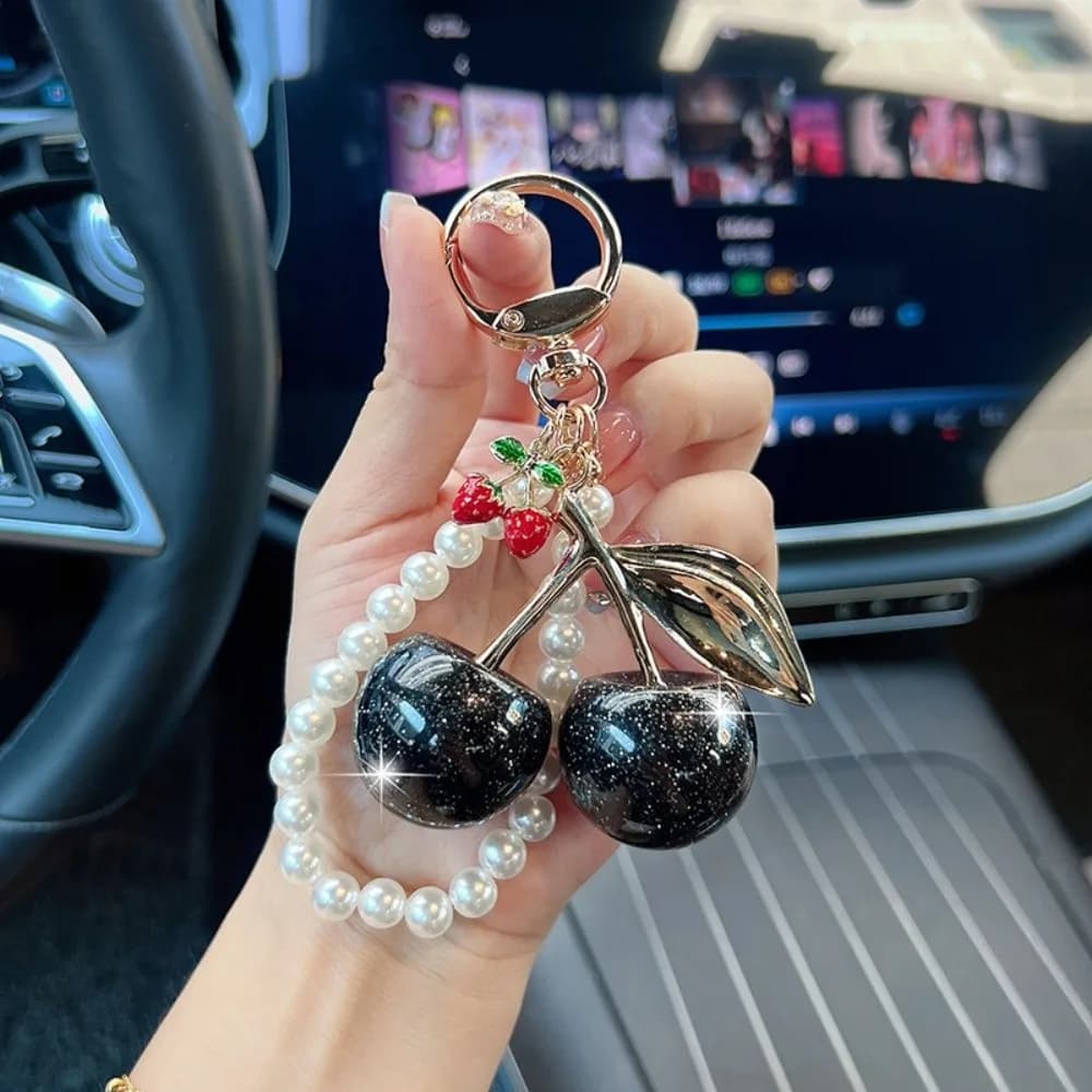 Sweet Sweet Cherry Cherry Key Chain Jewelry Gift Imitation Pearl Beads Bag Pendant Backpack Decoration Car Keyring Bag