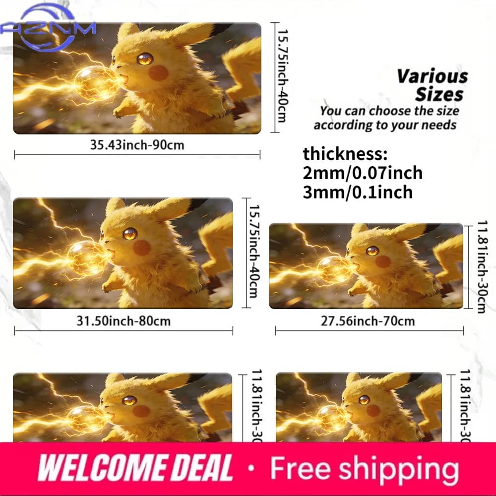 Tappetino per mouse da gioco Pokemon Realistic Pikachu Electric Attack, tappetino da scrivania antiscivolo