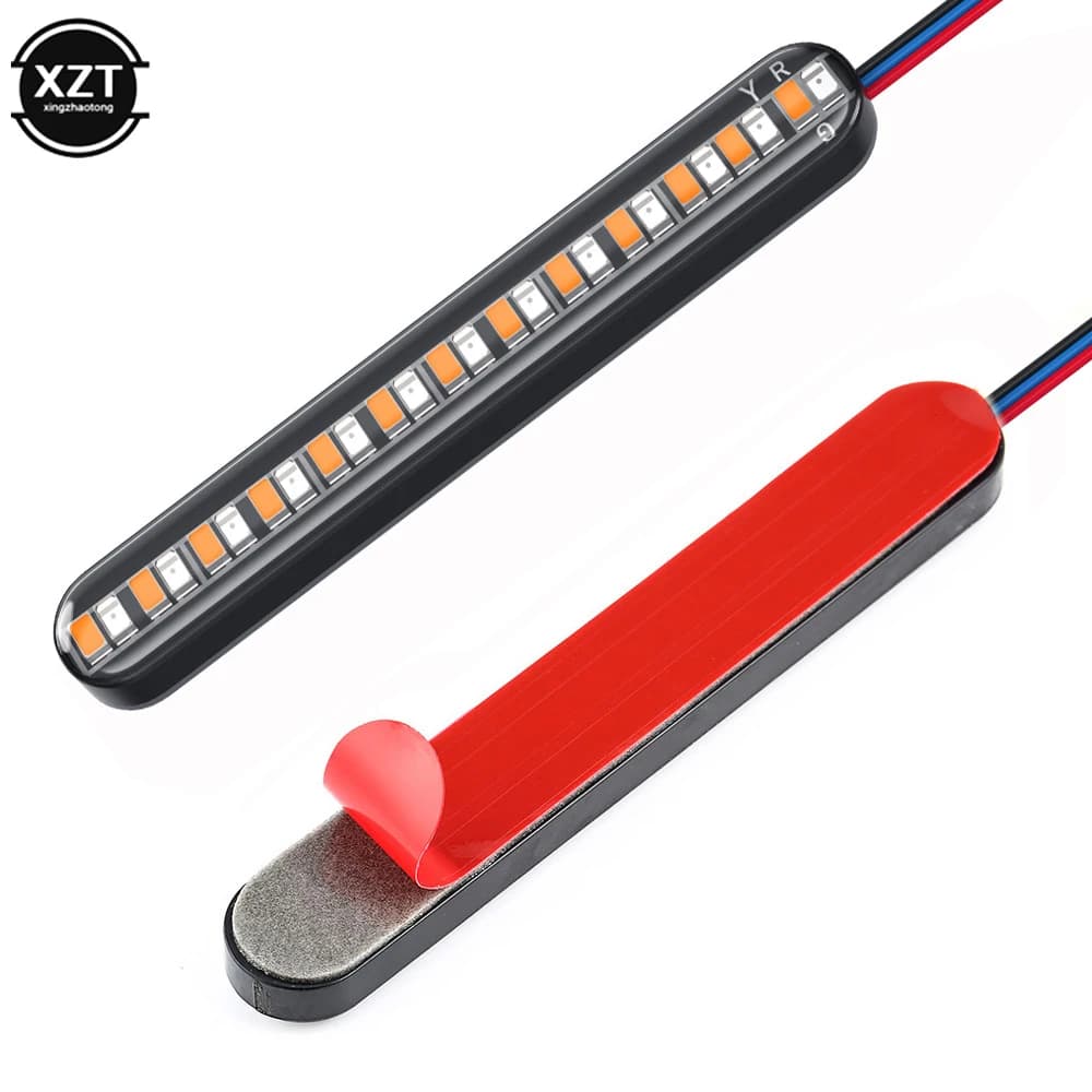 2pcs Motorcycle Turn Signal Light Bar Flowing Water License Plate Light two-color led Rear Brake 24LED Stop Lamp Tail Indicators