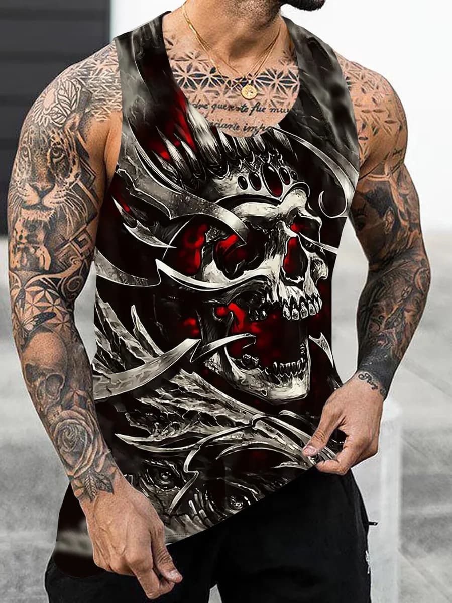 Canotte Oversize con Stampa 3D Teschio Leone Moda Estiva Uomo Donna, Gilet Fitness Palestra Casual Streetwear Senza Maniche, Abbigliamento Uomo