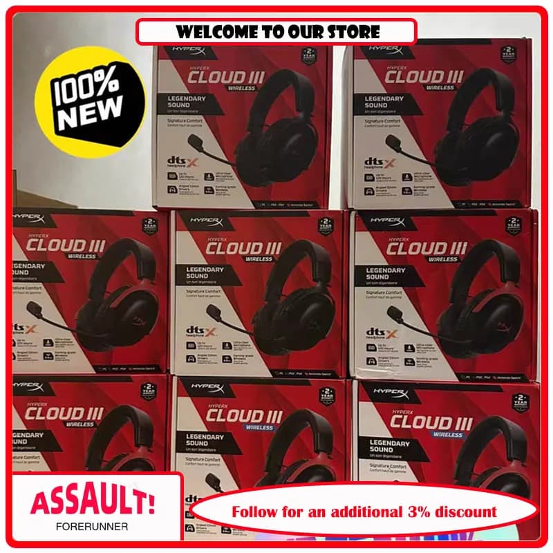 Cuffie da Gaming Wireless HyperX Cloud III S, 2.4GHz Bluetooth, Durata Batteria fino a 120 Ore (2.4GHz) / 200 Ore (Bluetooth), Driver Angolati da 53mm