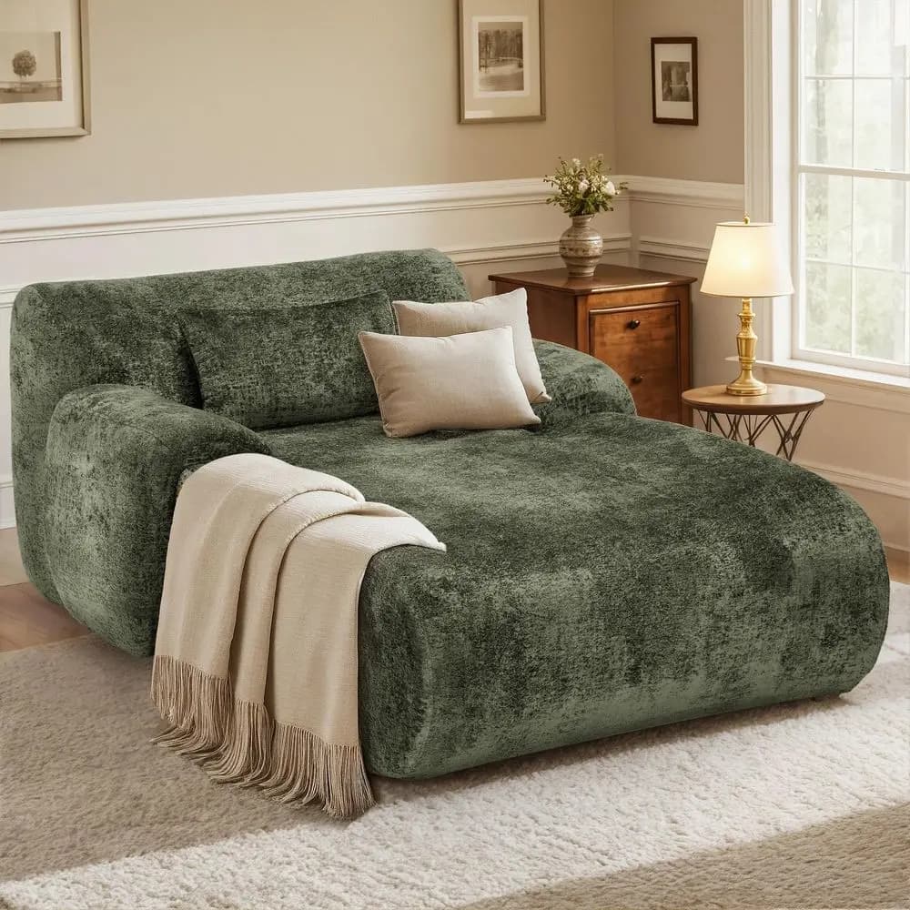 Chaise longue oversize da interno, non richiede montaggio, poltrona letto singola con cuscino lombare, imbottita senza struttura rigida