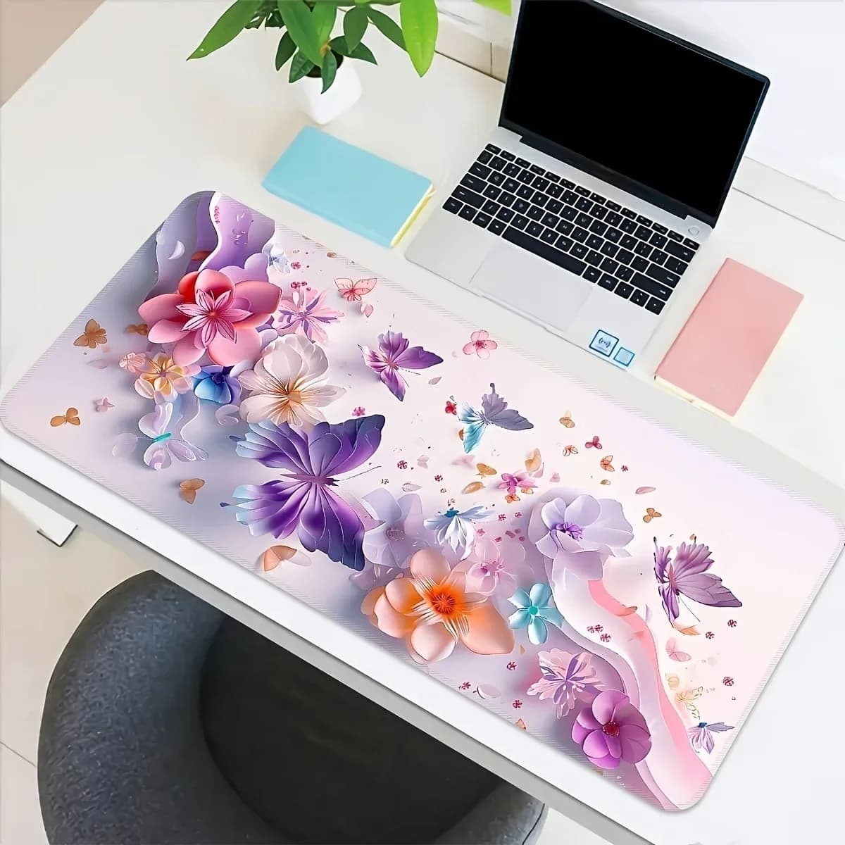 3D Butterfly Pattern Desk Mat Rubber Non-Slip Extra Thick Extended Gaming Mouse Pad for Gifting Use