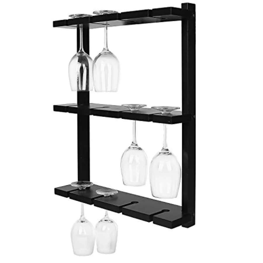MyGift Wine Glass Rack - Wall-Mounted Stemware 12 Glassware Holder Rack Wine Glasses Storage Hanger for Bar Kitchen