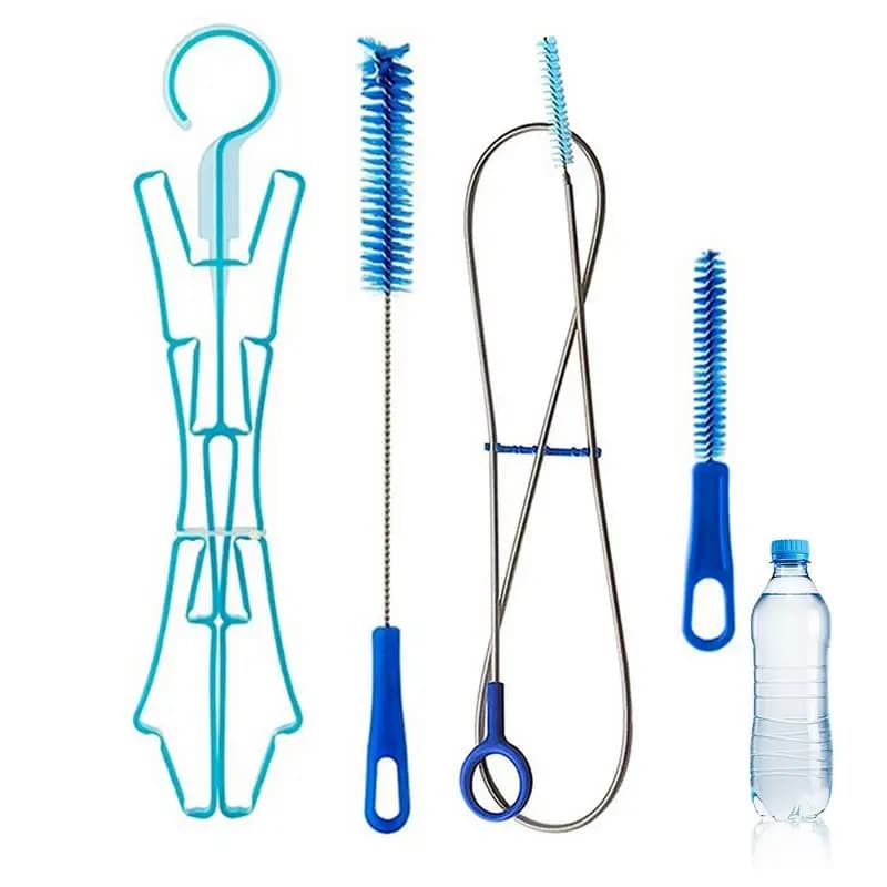 Cleaning brush kit for water hydration bladder, detergent for outdoor plastic drinking water bags, camping, hiking, kitchen supplies 4 in 1