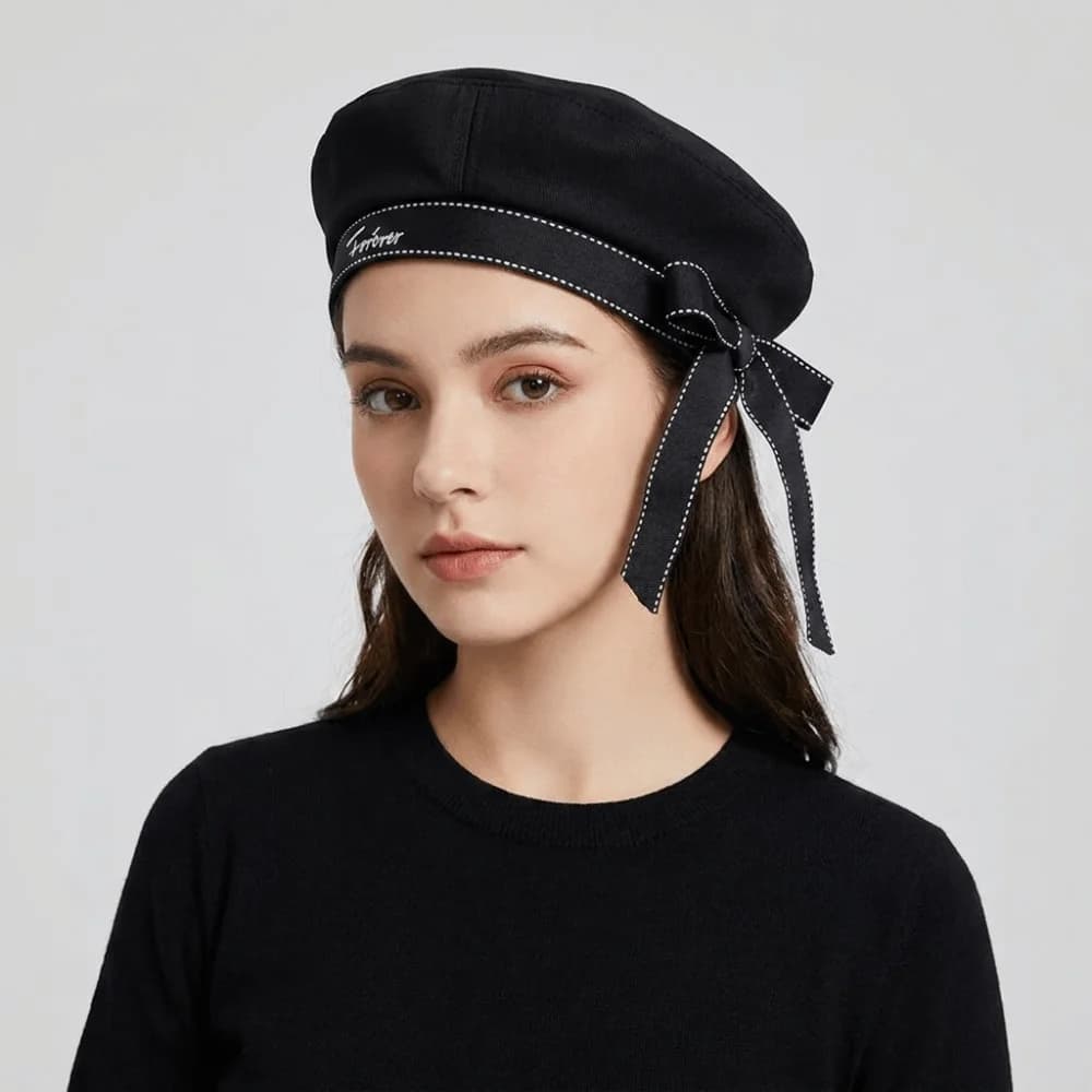 Vintage Bowknot Sailor Hat Tie Korean Style Octagonal Cap Ribbon School Style Painter Hat Beach