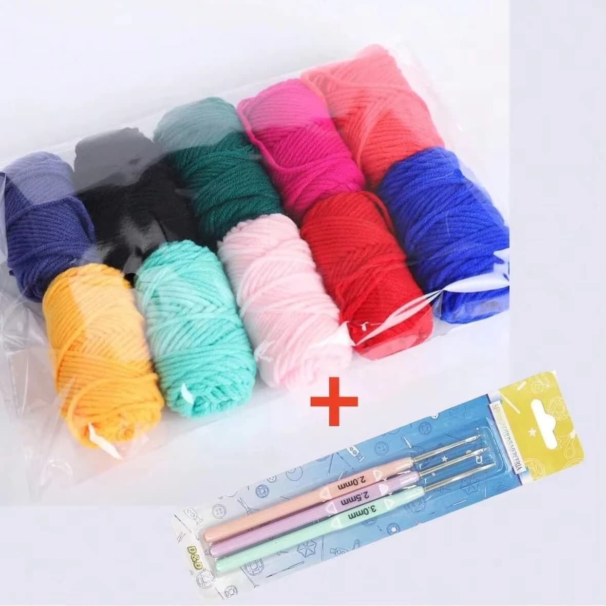 Rotoli di filato di lana da 10 pezzi con 3 uncinetti Set di materiali intrecciati fatti a mano per set di strumenti artigianali per principianti di lavoro a maglia