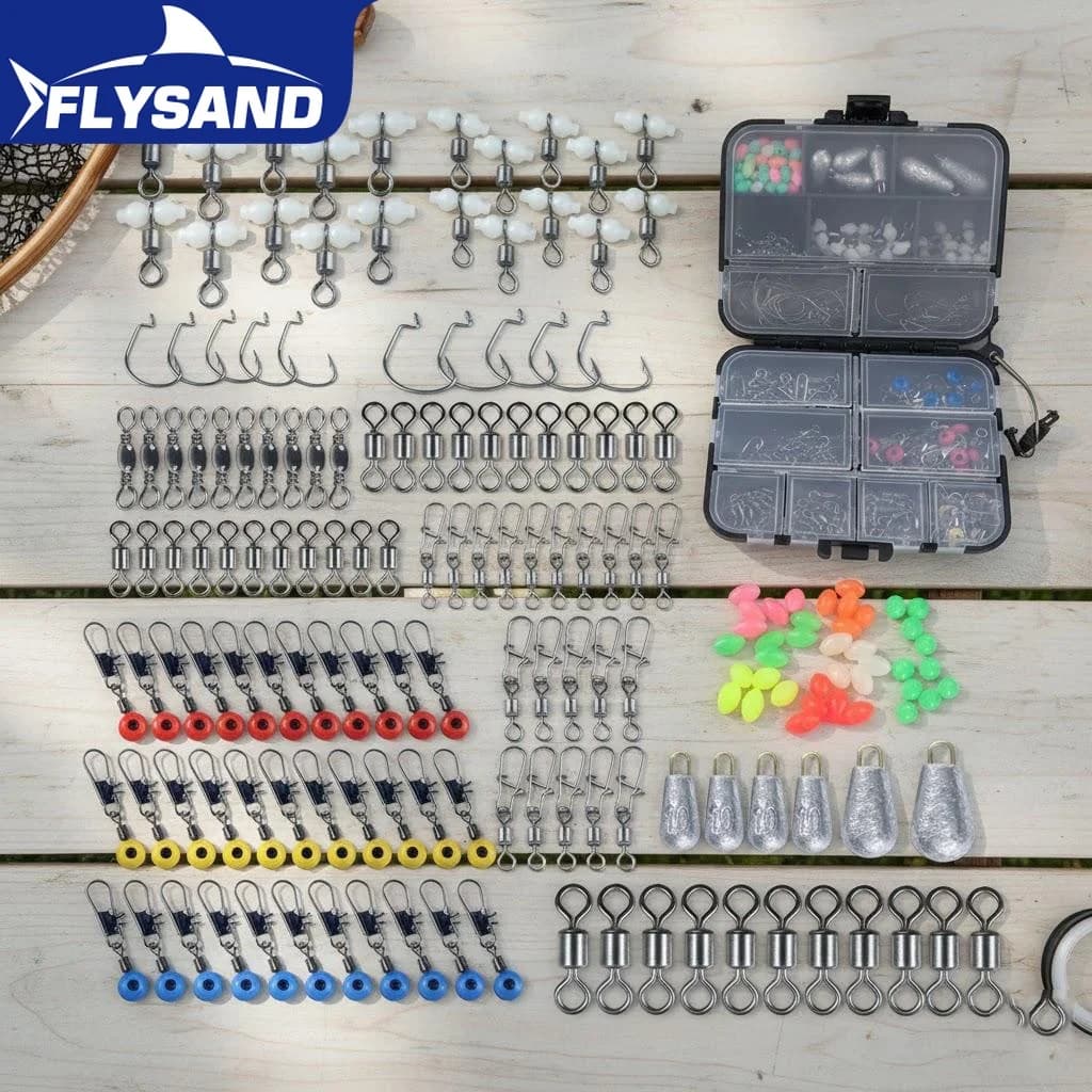 177 Piece Fishing Accessories Kit, Equipment Portable Box, Hooks, Weights, Spins, Luminous Beads, Light Box
