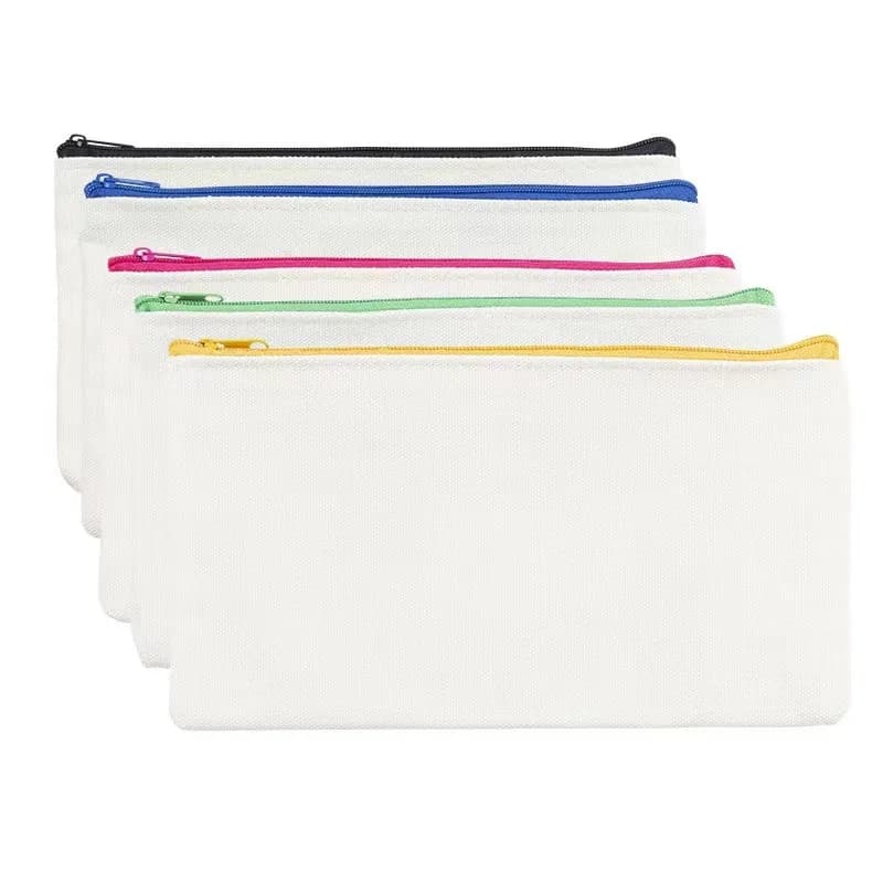 1pc Canvas Zipper Bags Multifunctional Blank DIY Craft Pouches Pencil Bags Case Pouch for Home School