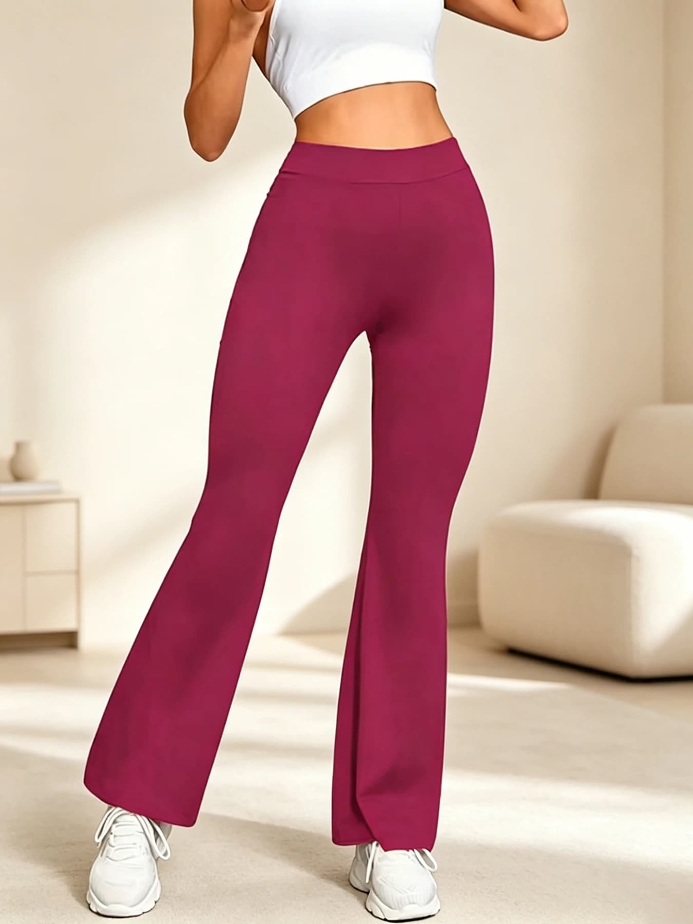 Pantaloni a Zampa d'Elefante alla Moda, Leggings Yoga a Vita Alta, Gamba Larga, Bootcut, Rossi Bianchi Neri, Pantaloni Sportivi per Fitness all'Aperto, Casual, per Silhouette Slim