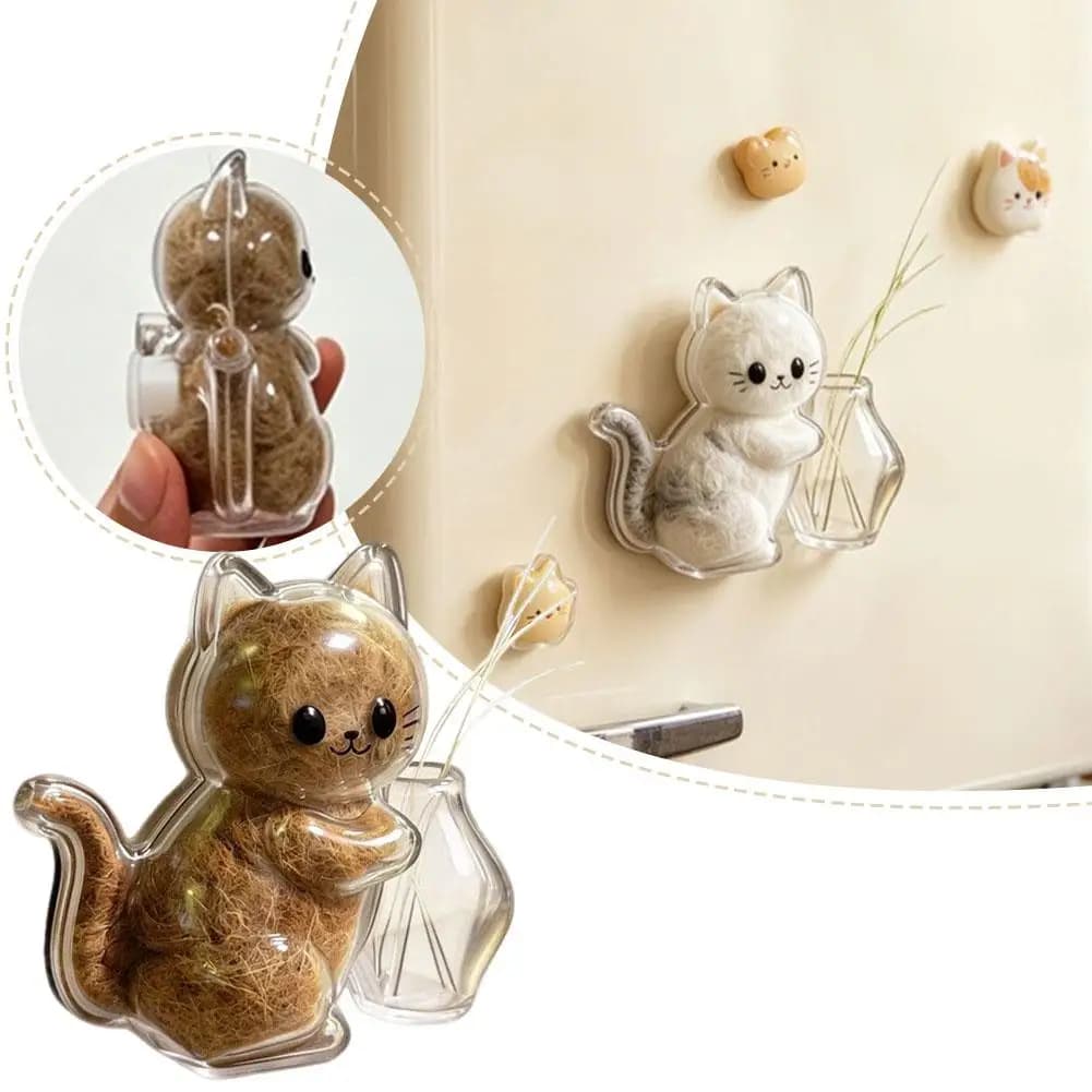 Cute Cat Shaped Pet Hair Keepsake Box Transparent Cat Whisker Storage Magnetic Fridge Magnet Home Decor Gift For Cat Lovers