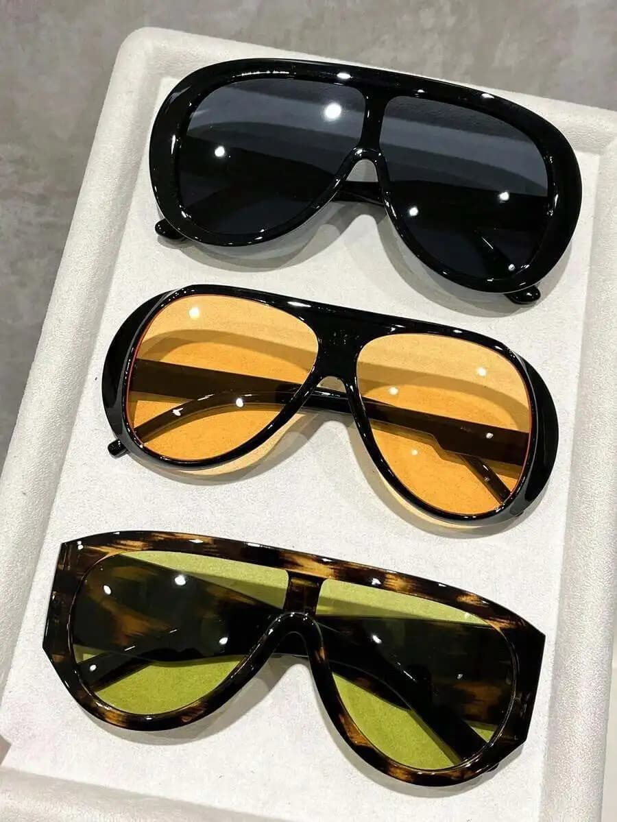 3 paia di occhiali da sole in plastica con montatura geometrica oversize per accessori moda da donna