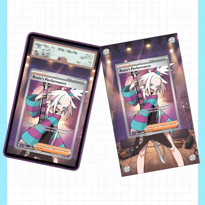 Espositore in acrilico per carte anime con grafica estesa, custodia PSA, rara collezione PTCG Roxie, espositore fai da te per opere d'arte su carte, cornice per immagini e carte