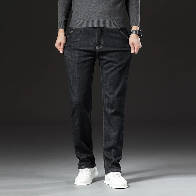Pantaloni dritti in denim con lanugine di agnello invernale da uomo addensare jeans di grandi dimensioni 40 jeans a vita alta elasticizzati foderati in pile caldo sottile Vaqueros