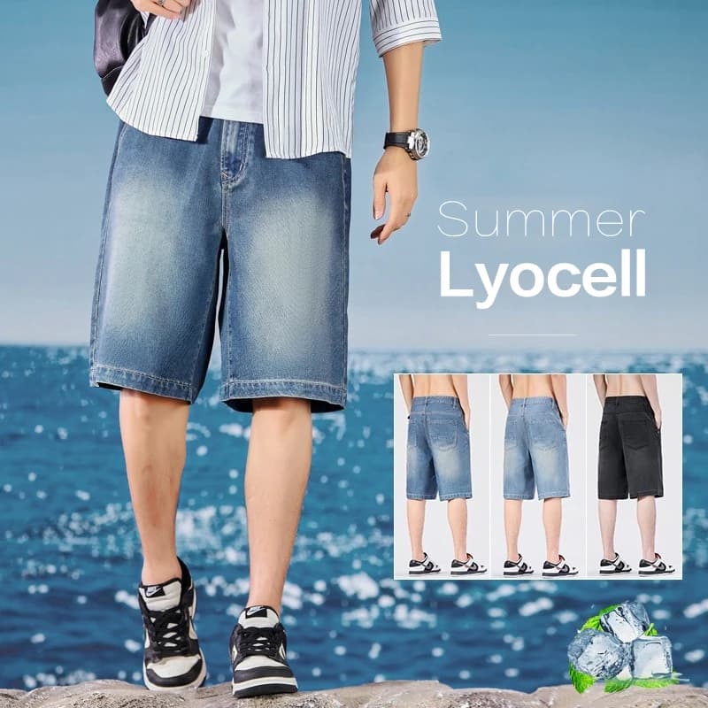 Pantaloncini Estivi Sottili da Uomo in Denim, Tessuto Lyocell, Freschi, Larghi, Dritti, al Ginocchio, Jeans Corti, Joggers, Bermuda Uomo M-4XL