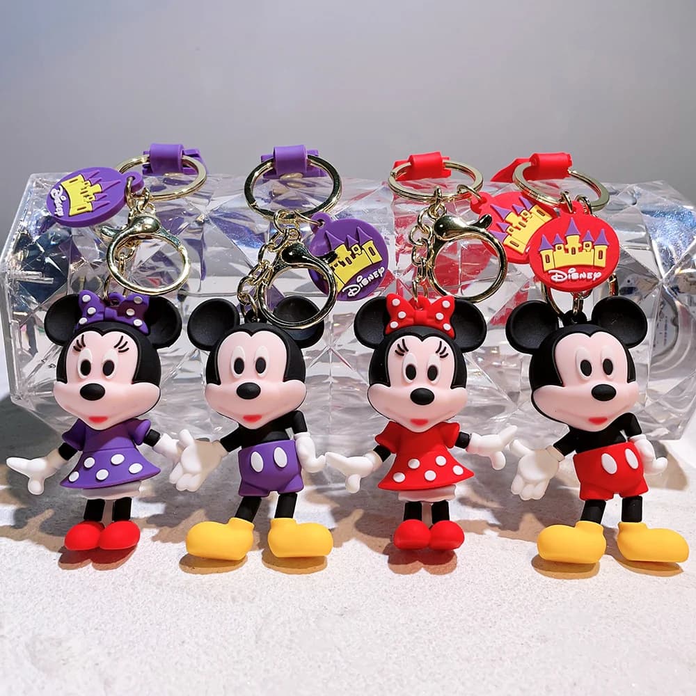 Stitch Mickey Minnie Cartoon Keychain Set Cute Student Bag Car Key Ring Christmas Gift Anime Themed All-match Accessories
